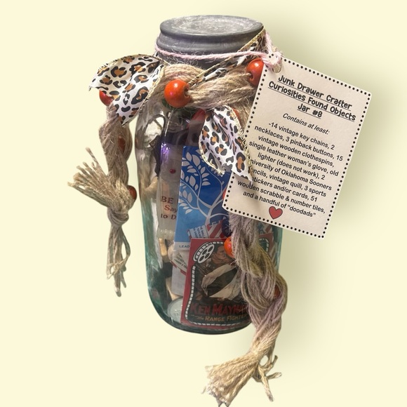 Junk Drawer Crafter Curiosities Found Objects Jar #8 Comes w Glass Jar - Picture 1 of 9